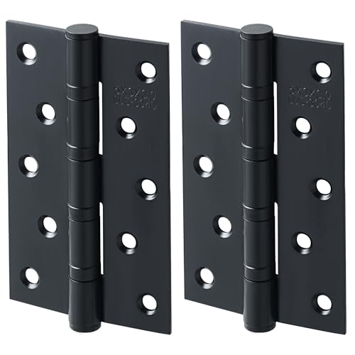 Mooche 2 Pièces de Charnières de Porte Longueur 12.5 CM, Robustes à Roulement à Billes, Charniere Porte Lourde en Acier Inoxydable, avec 8 Trous, pour Portes Intérieures Extérieures, Noir