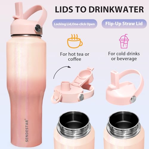 Image of SENDESTAR 40oz Stainless Steel Water Bottle(Cold for 48 Hrs, Hot for 24 Hrs),Double Wall Vacuum Insulated Bottle with Straw Lid, Spout Lid and Flex Cap, Fit in Any Car Cup Holder