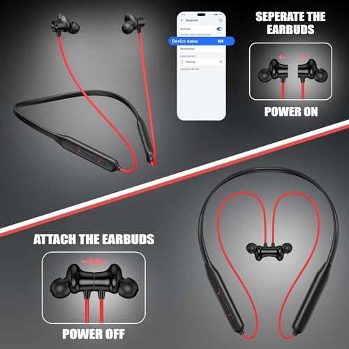 Image of Kratos N4 Bluetooth Neckband with 52H Playtime, Deep Bass, Stereo Sound, HD Calls, Magnetic Earbuds, Type-C Fast Charging, Rich Audio, Hollow Switch for Comfort & Style