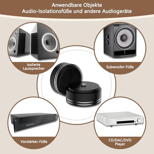 Tertullus 4 aluminiowe nóżki do urządzeń HiFi 39 mm × 17 mm czarne śruby głośnik, absorber subwoofer, nóżki z 4 śrubami do urządzeń Hi-Fi