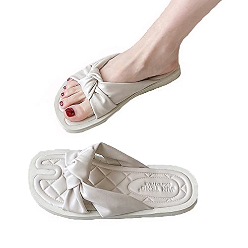 ZHIZI flip Flop Ladies Slippers Flat Open Toe Knotted Sandals Summer Indoor and Outdoor Sliding Sandals (Color : White, Size : US8/EU40/UK6.5)