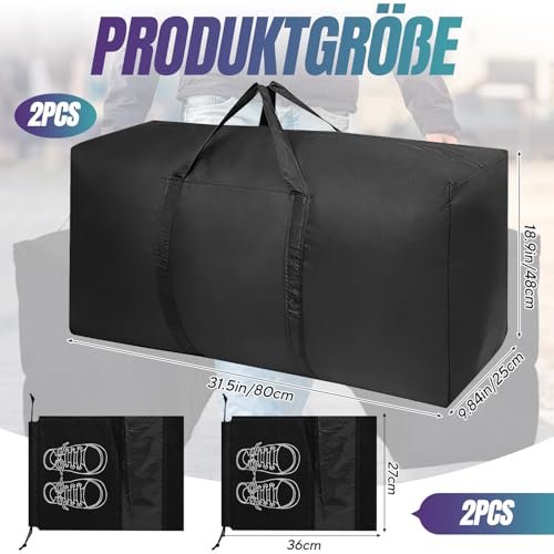 2 Stück Große Aufbewahrungstasche, 100L Schwarze Oxfordc Umzugstaschen mit 2 Schuhaufbewahrungsbeutel, Große Tasche mit Reißverschlüssen Handgriff für Umzug Bettdecken Kleidung Bettwäsche