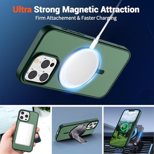 Image of SUPFINE Magnetic for iPhone 13 Pro Case (Compatible with MagSafe) (Military Grade Drop Protection) Translucent Matte Shockproof with Anti-Fingerprint Phone Case,Forest Green
