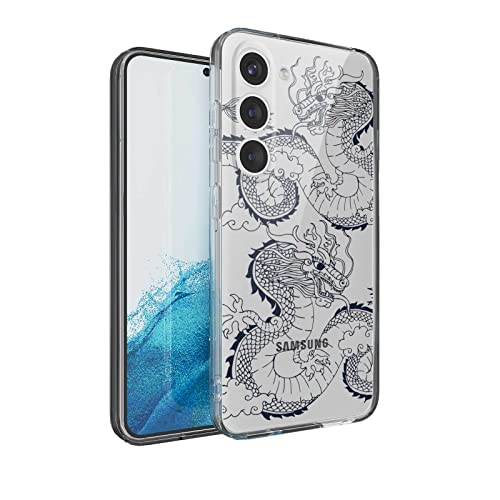 Compatible with Samsung Galaxy S23 Case, Clear Dragons Transparent Graphic Trendy Cool Animal Design for Samsung Case Men Boys,Soft TPU Anti-Scratch Protective Case for Samsung Galaxy S23
