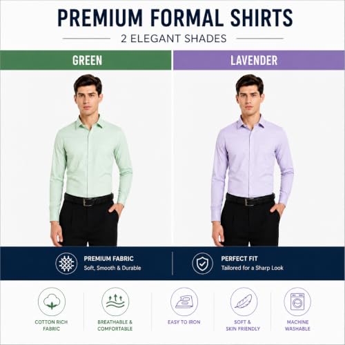 Image of Men's Solid Formal Shirt | Premium Cotton Rich Full Sleeves Shirt | Comfort Fit Office Wear Shirt with Single Chest Pocket | Stylish Casual & Formal Shirt for Men