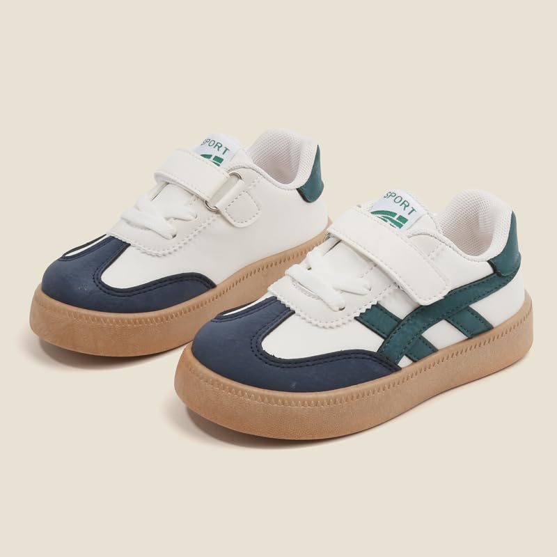 Kids Sport Sneakers with Hook and Loop Strap, Brown and White, Casual Athletic Shoes2