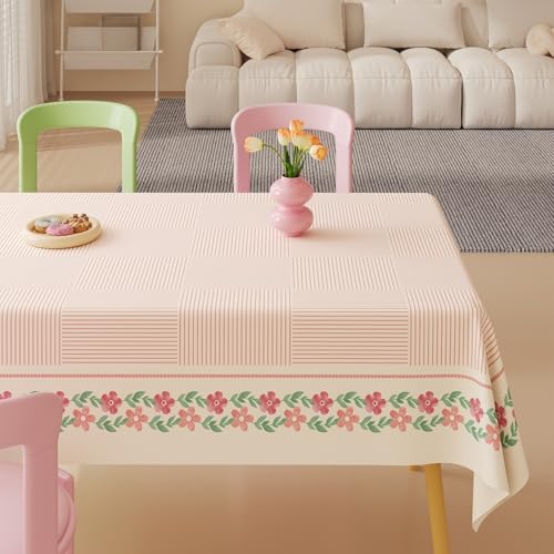 Surwin Mantel Hule Mesa, Manteles de PVC Cuadrado, Patrón de Flor de Cerezo Mantel Antimanchas, Manteles Mesa Impermeable, Ropa Mesa Camilla Lavable para Comedor (Rosa,120x180cm)
