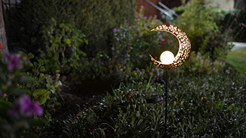 Garden Solar Light Outdoor Decorative, Waterproof Moon Decor Light, Crackle Glass Ball Metal Garden Stake Light For Pathway, Lawn, Patio, Yard (Moon) #TOP4