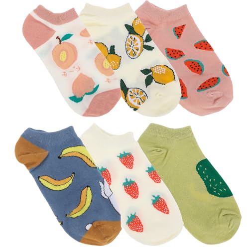 JJUNW 6Pcs Ankle Socks for Women, Fruit & Funny No Show