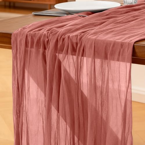 Chemin de Table Rose Corail, 300 x 90 cm Style Bohème Table de Cuisine en Gaze pour Les Mariages,...