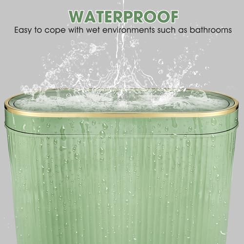 Image of VZZNN 2 Pack Bathroom Trash Can with Lid,3.2 Gallon Slim Garbage Can with Pop-Up Lid Small Waste Basket for Bedroom,Living Room,Office,Dog Proof,Green