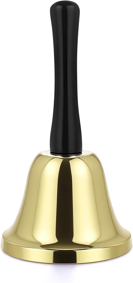 VABNEER Hand Bell for Teachers, Elderly & School - Service Call Bell for Office and Home Use, Stainless Steel with ABS Handle, Perfect as Christmas or Decorative Gold Bells