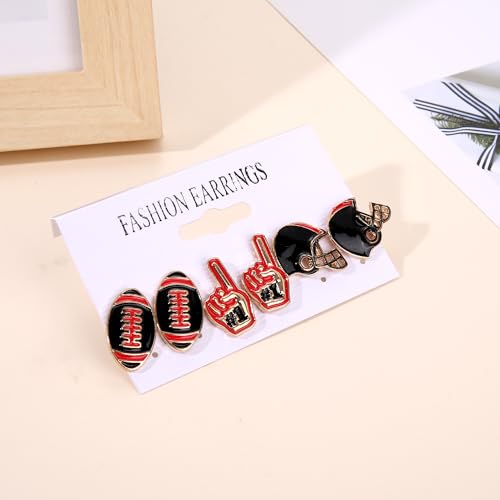 3 Pairs Football Earrings for Women Game Day Earrings Alloy Football Helmet Stud Earrings Fun Team Color Statement Earrings Game Day Team Supports Fan Jewelry Gift4