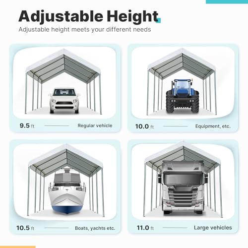 ADVANCE-OUTDOOR-10x20-ft-Heavy-Duty-Carport-Potable-Car-Canopy-Garage-Party-Tent-Boat-Shelter-Adjustable-Height-from-95-ft-to-11-ft-White