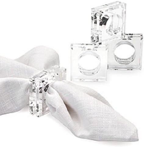 Deco-Mate Acrylic Lucite Set of 4 Square Beveled Napkin Rings Table Décor Bulk Set (4)