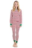 Elowel Adult Womens Mens Family Christmas Fitted Striped Pajamas 100% Cotton (Large, Red & White)