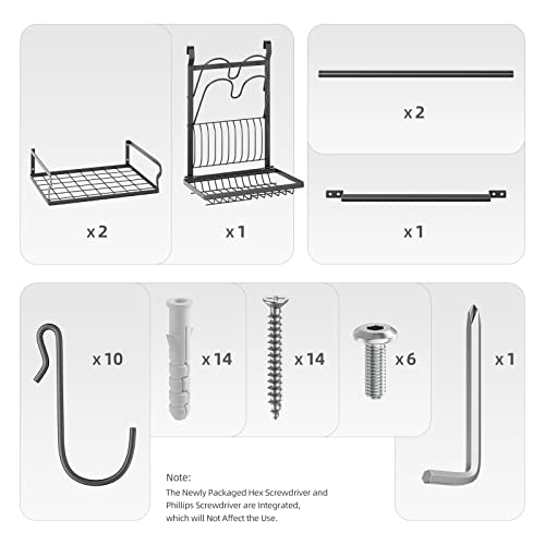 Kostbar Hanging Pot Rack, Wall Mounted Pan Rack, Cookware Organizer With 10 Hooks, Small Kitchen Storage Shelf For Utensils. Dish Rack With Lid Holder, Modular Design Shelves #TOP6