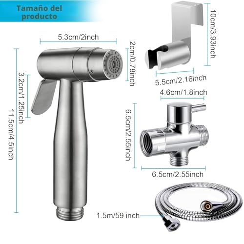 Miniatura 2 de Bidet Handbrause Set, Premium Doppelfunktion Edelstahl Gebähet Bidet Handbrause Mit G1 2 T Ventil Und Eine G3 8 Adapte, Für Dusche Badezimmer Hygiene Toilettenpapier Windelreinigung
