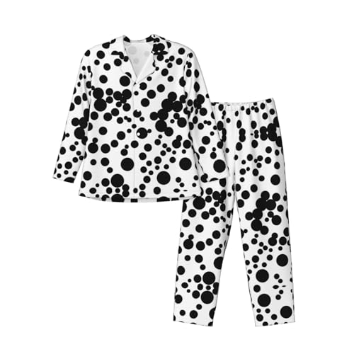 Pyjama classique léger en textile doux : ensemble de détente chic à gros pois imprimés noirs