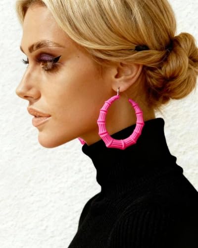 Bamboo Hoop Earrings for Women Pink Large Hoop Earrings Trendy Outfits for Women Hip Hop Jewelry for Women UGOEARRING09 — view 2