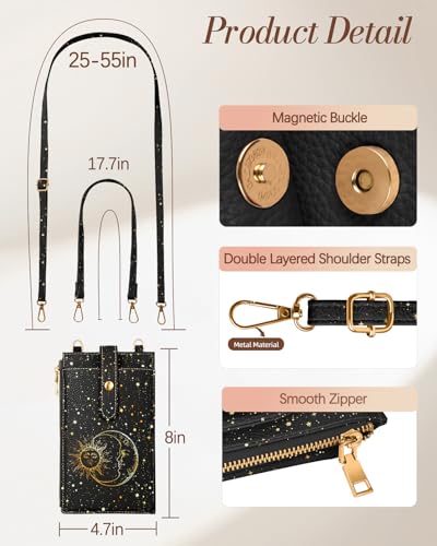 Image of Miss Adola Phone Purse Crossbody Bags for Women - Leather Small Cell Phone Wallet RFID Blocking with Card Slots & Adjustable Strap Cute Designer Aesthetic Cross Body Bags, Sun Moon