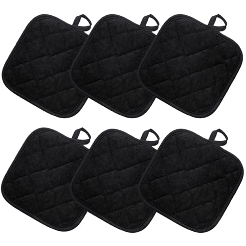 6pcs Pot Holders for Kitchen, Cotton Kitchen Hot Pads, Heat Resistant Oven Mitts and Pot Holders Sets (Black,6)