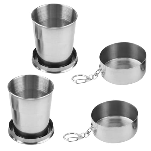 HTRTRR 2 tazas plegables de acero inoxidable de 250 ml, taza de camping de metal, taza de café, taza de café, taza telescópica para viajes, picnic, senderismo, actividades al aire libre