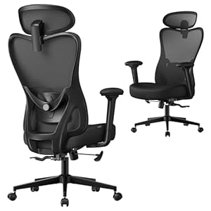 SONGMICS Chaise de Bureau Ergonomique, Fauteuil de Bureau, Appui-Tête et Soutien Lombaire Réglables, Supporte Jusqu’à 150 kg, Hauteur Réglable, Noir d'encre OBN066BH01