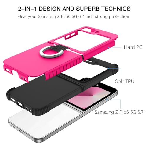 Image of BENTOBEN for Samsung Galaxy Z Flip 6 5G Case with Ring, Heavy Duty 2 in 1 Full Body Rugged Galaxy Z Flip6 Case Girls Women Boy Men Shockproof Protection Cover for Samsung Z Flip 6 6.7 inch,Hot Pink