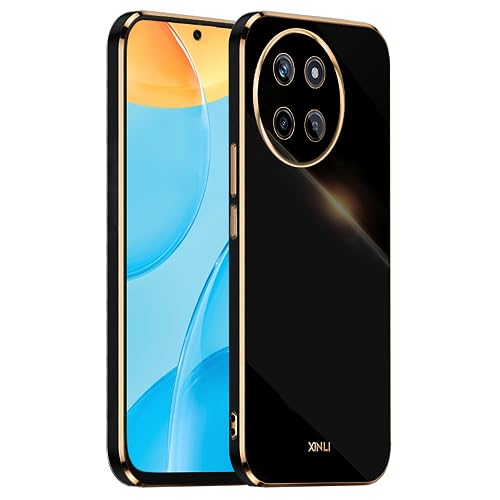 HONLEN Funda para Realme 11 (4G) (6.4' Inches), Carcasa de TPU de Silicona Suave, Diseño de Marco de Galvanoplastia - Negro