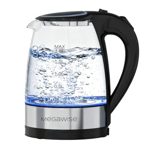 MegaWise Electric Kettle, 1.8L Borosilicate Glass Tea Kettle with LED Light, Auto Shut-Off and...