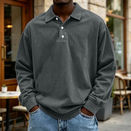 Washed Polo Shirts for Men Big and Tall Long Sleeve Tshirts Casual Pullover - image 3