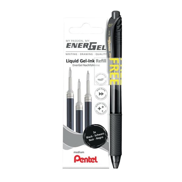 Pentel ENERGEL Mekanizmalı Likit Roller Kalem + 3 Adet Yedek - Siyah SİYAH