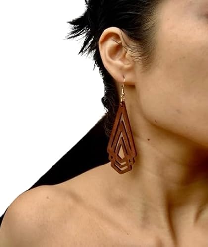 ⊹⊱❁ ORECCHINI LUNGHI IN LEGNO - GRANDI DISCHI IN LEGNO FORATI CON GANCIO IN ORO ❁⊰⊹ orecchini Tribal Ethno chiari, ORO e marrone