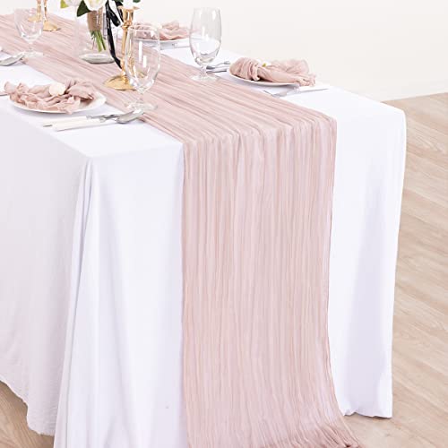 Dezerlor ZBTRZ-DP6 6 Pack Dusty Pink Cheesecloth Table Runner Fall Thanksgiving Table Runner Bulk Boho Gauze Table Runner 120 Inches Long thumb #3
