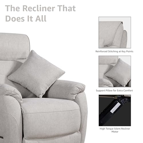 Image of Vero Relax 1 Seater Motorized Recliner Sofa - Dove Beige, Breathable Fabric, Soft & Padded, Extra Back Support, Eucalyptus Wood Frame, Semi Knockdown, 5-Year Warranty