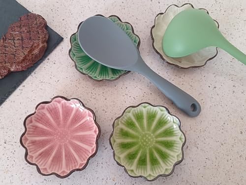 Image of Ceramic Spoon Rest for Stove Top, Flower Cute Spoon Rest for Kitchen Counter, Cooking Spoon Holder for Kitchen Counter, Utensil Rest Spatula Rest Ladle Holder Tong Rest, 1 PC (Crack Deco, Fruit Green)