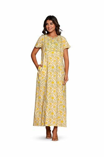 Image of NIHSAMAH Cotton Nighty for Women - Printed Stylish Night Gown, Comfortable Sleepwear Long Nightwear, Maxi