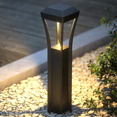 KAZDJDE Iluminación de Camino de Paisaje Negra Moderna, luminaria de bolardo LED, luz cálida de 7 W, luz de Camino Impermeable, luz de Pasarela de jardín para césped, Patio, Garaje, Porche, balcón