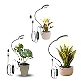 Grow Light for Indoor Plants, Full Spectrum LED Plant Light with 360° Gooseneck, 3 Light Modes, 10 Brightness Levels, 3/6/12H Timer, USB with USB-C Adapter, Clip or Stake Desk Plant Light (3 Pack)