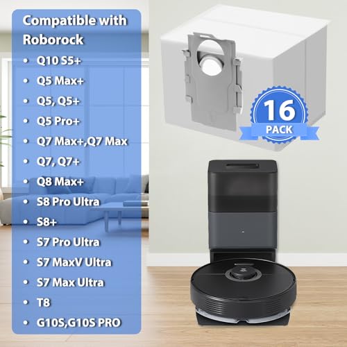 16 Pack Q7 Q5 Dust Bag for Roborock Q7 M5+, Q10 S5+/Q10 X5+, S8+, S8 Pro Ultra, Q7 Max+/Max, Q5 Max+, Q8 Max+, S7 Pro Ultra, Q5, Q5+, Q7, S7 MaxV Ultra Robot Vacuum, 3.5L Large Capacity Disposable Bag - Thumbnail 2
