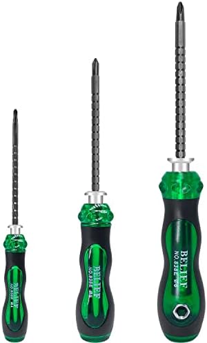 Yanglonghui 3 Piece Ratchet Telescopic Screwdriver, Double Head Magnetic Ratcheting Screw Driver, Adjustable Rod Length, The Tip of the Rod are Slotted and Phillips, Easy to Load (Green)