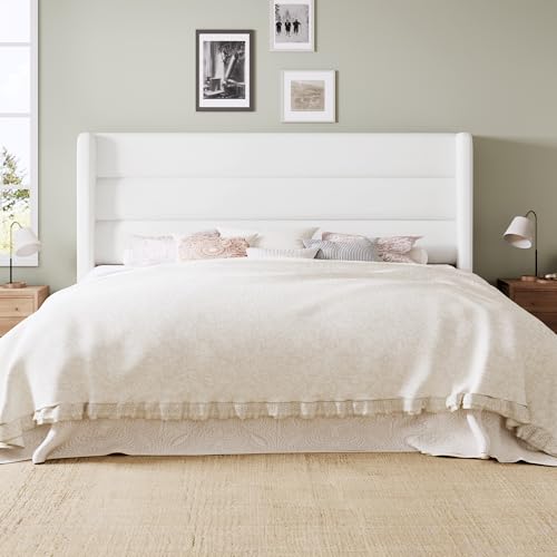 Image of Allewie King Size Platform Bed Frame with Velvet Upholstered Wingback Headboard, No Box Spring Needed, Under Bed Storage Space, Strong Wooden Slats, Modern Mattress Foundation, Easy Assembly, White
