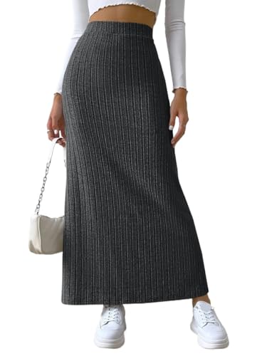 Women Casual High Waist Slit Skirt Midi Long Skirt