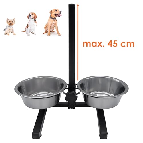 Spetebo Hunde Futterstation höhenverstellbar - 2 Schüsseln - Futterbar Futternapf Fressnapf Wassernapf für Innen und Außen
