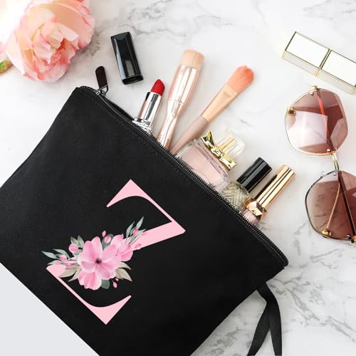 Image of Vavabox A-Z Personalized Makeup Bag, Birthday Gifts for Women Mom, Gifts for Best Friend, Bride Bridesmaid Cosmetic bag (Z, 02-Black)