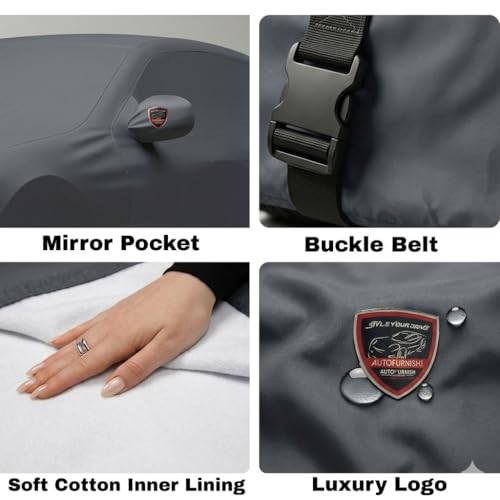 Image of Autofurnish Aero Series Car Cover for HM Ambassador 2014 (100% Waterproof, Triple Stitched, Bottom Elastic,Secure Buckle Strap,Precision-Fit & Breathable Fabric, Car Body Cover) Colour: Grey