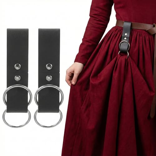 Veemoon 2pcs Medieval Skirt Accessories, Leather Skirt Clips Renaissance Belt Hiking Dress Accessories Tankard Strap Waistband Accessory Pirate Waistband for Vintage Cosplay Costume Viking (Black)