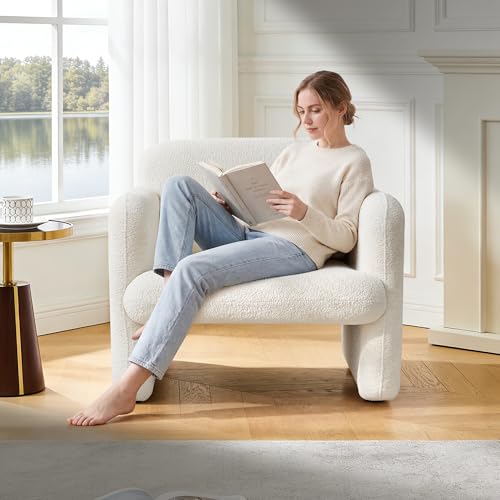 VASOENY 33.86" Accent Chairs, Modern Conversation Chair Velvet Fabric Arm Chair Comfy Leisure Single Sofa Chair with a Waist Pillow for Bedroom, Office and Living Room (Beige, 33.86")