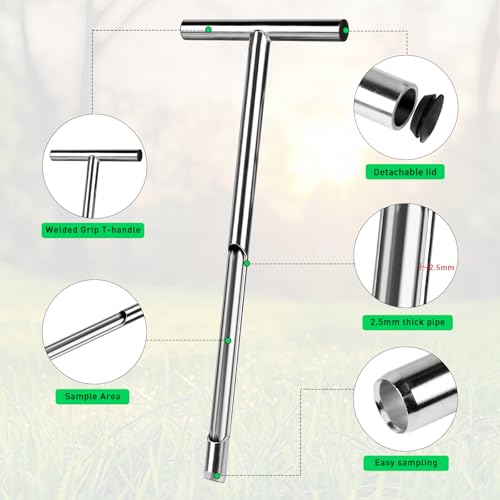Supaway Bodenprobennehmer 51 cm Bodenproben-Sonde 304 Edelstahl Bodensonden mit T-Griff 2,5 mm Wandstärke Werkzeug für Bodenproben mit 2 Bodenprobenbeuteln zum Testen Gartenerde Landwirtschaft Forst